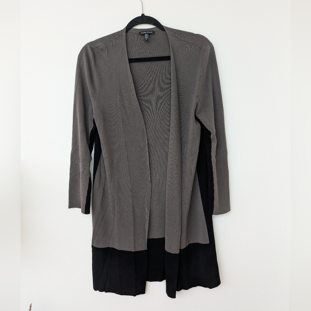 Eileen Fisher Gray and Black Cardigan Sweater